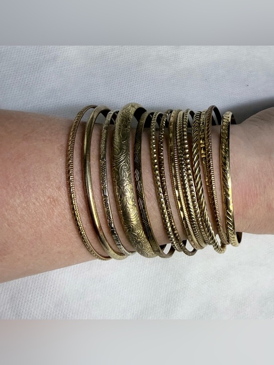 Jewelry - Lot of 14 gold tone bangle bracelets